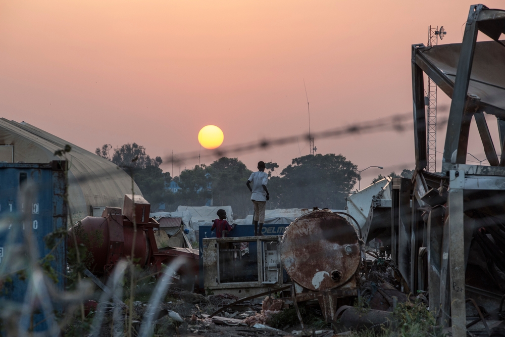 Pessoas deslocadas nos campos dentro do complexo da ONU em Malakal, Sudão do Sul. Acampamento Malakal, Sudão do Sul